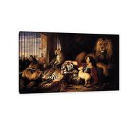 MYCGGDGH Edwin Landseer Canvas Print Wall Art Isaac van Amburgh and his Animals Painting on Canvas edwin landseer Poster Picture for bedroom living room artwork wall decor50x30cm(20x12in) Framed