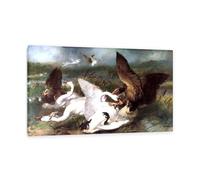 MYCGGDGH Edwin Landseer Canvas Print Wall Art The Swannery Invaded by Eagles Painting on Canvas edwin landseer Poster Picture for bedroom living room artwork wall decor95x60cm(37x24in) Framed