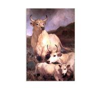 MYCGGDGH Edwin Landseer Canvas Print Wall Art Wild Cattle of Chillingham Painting on Canvas edwin landseer Poster Picture for bedroom living room artwork wall decor45x30cm(18x12in) Frameless