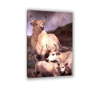 MYCGGDGH Edwin Landseer Canvas Print Wall Art Wild Cattle of Chillingham Painting on Canvas edwin landseer Poster Picture for bedroom living room artwork wall decor60x40cm(24x16in) Framed