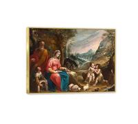 MYCGGDGH Famous Paintings Giuseppe Cesari Rest on the Flight into Egypt Fine Art Reproduction Print Giclee Artwork Wall Decor for Living Room Bedroom Gallery Home Decor50x40cm(20x16in) Gold frame