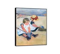 MYCGGDGH Mary Cassatt Canvas Wall Art Children Playing on The Beach Posters Impressionism Painting Print for Living Room Bathroom Home Decor 80x60cm(32x24in) Black Framed