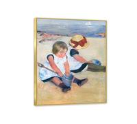 MYCGGDGH Mary Cassatt Canvas Wall Art Children Playing on The Beach Posters Impressionism Painting Print for Living Room Bathroom Home Decor 40x30cm(16x12in) Framed