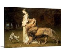 MYCGGDGH Una and the Lion From Spenser's Faerie Queene 1880 Canvas Wall Art Print by Briton (1840-1920) Riviere Figurative Home Decor Lamb Lion Artwork 45x30cm(18x12in) Frame