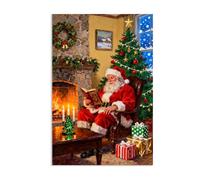 MYCGGDGH Vintage Christmas Canvas Wall Art Santa Claus Reading Book Pictures for Wall Decor Christmas Poster Santa Picture Xmas Wall Decorations 90x60cm(35x24in) Frameless