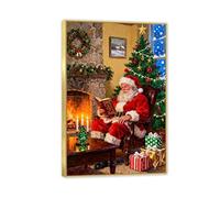 MYCGGDGH Vintage Christmas Canvas Wall Art Santa Claus Reading Book Pictures for Wall Decor Christmas Poster Santa Picture Xmas Wall Decorations 60x40cm(24x16in) Gold Frame