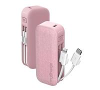 myCharge PowerHub Mini Portable Charger for iPhone - 3000mAh & Built in Cables (Lightning, Type C) 12W Turbo USB C Power Bank Fast Charging Battery Pack (Pink)