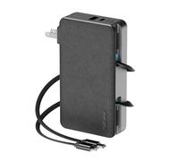 myCharge RetractaCharger+ 10000mAh Portable Power Bank | 28" Retractable USB-C & Lightning Cables | Built-in Plug | Digital Display | Up to 60 Hours of Power | Premium Black Fabric