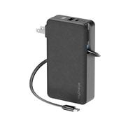 myCharge RetractaCharger 10000mAh Power Bank - 28" Retractable USB-C Cable | 30W PD Fast Charging | Battery Readout | with Built-in Wall Plug | USB-C/A Ports | Lasts 60 Hours Extra Power | Black