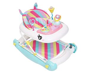 MyChild Unicorn 2-in-1 Walker Rocker, Pink Rainbow - Activity Center Baby Walker - Easy fold Frame for Storage - 6 Months + Anti Fall Blocks for Extra Safety and 3 Height Adjustment.