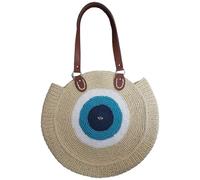 MyChoose Handmade Crochet Evil Eye Straw Round Beach Bag