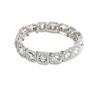 Mycitta Crystal Bracelet for Women Bridal Square Rhinestone Stretch Bangle for Wedding Bride Bridemaids Party Prom Gift, Metal, Cubic Zirconia