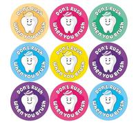 MyClassroom 144 Don't Rush When You Brush Dental Reward Stickers - Multicolor, Glossy, Round, 30mm, Indoor, Quote, Single Use, Text - Don't Rush When You Brush, Book, Reward Chart, Clothing