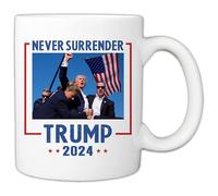 MyCozyCups Never Surrender Trump 2024 11oz Ceramic Coffee Mug Donald Trump Fist Pump Butler Pennsylvania Rally Cup, Not Today Shot Attempted Assassination 24 Shooting Mug