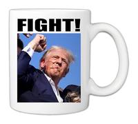 MyCozyCups Trump Fight 2024 11oz Ceramic Coffee Mug Donald Trump Fist Pump Never Surrender Bulletproof Butler Pennsylvania PA Rally Cup, Not Today Shot At Ear Attempted Assassination 24 Shooting Mug