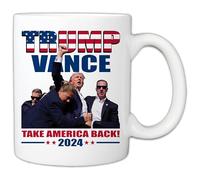 MyCozyCups Trump Vance 2024 11oz Ceramic Coffee Mug Donald Trump Fist Pump Never Surrender Bulletproof Butler Pennsylvania PA Rally Cup, Not Today Shot At Ear Attempted Assassination 24 Shooting Mug