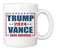 MyCozyCups Trump Vance 2024 Save America 11oz Coffee Mug, Donald Trump JD Vance VP Vice President Cup for Conservative Republican Supporters