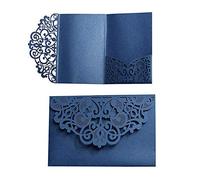 MYCreator 10PCS Wedding Invitations Cards, European Style Laser Cut Wedding Invitations Kit Holiday Blessing Greeting Card with Blank Cardstock & Hollow Flora Design (Navy Blue)