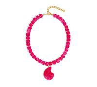 MYCUTEY Chunky Pink Beaded Statement Necklace for Women with Conch Shell Pendant Adjustable Choker Necklace with Hot Pink Resin Beads Beach Jewelry for Summer & Vacation Boho Jewelry Gifts