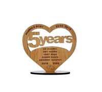 MyCutify 5th Wedding Anniversary - Personalised Wooden Keepsake for Couples, Custom Engraved Heart Decor, Unique Milestone Celebration Gift Home Decor Wife Husband Mr&Mrs