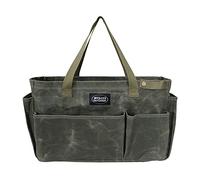 MYDAYS OUTDOOR Storage Tool Tote Bag,Waxed Canvas Firewood Bag Carrier,Waterproof Sturdy Garden Basket Great for Women,Outdoor Camping,Gardener, Electrician,Repairer (Army Green)