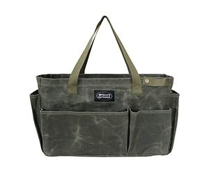 MYDAYS OUTDOOR Storage Tool Tote Bag,Waxed Canvas Firewood Bag Carrier,Waterproof Sturdy Garden Basket Great for Women,Outdoor Camping,Gardener, Electrician,Repairer (Army Green)