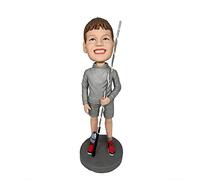 mydedor Custom Bobble-Heads Figurine Customized Doll, Fishing Boy in Gray Shirt Custom Bobble Head, Bobble Head Figures Handmade Personalized Sculpture Gift