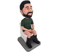 mydedor Custom Bobbleheads Figurine Customized Doll, Dad in The Green Suit Sitting On The Toilet Custom Bobble Head, Bobble Head Figures Handmade Personalized Sculpture Gift for Men