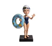mydedor Custom Swimmer Bobblehead, Personalized 3D Figurine from Photo, Handmade Polymer Clay Full Body Statue with Duck Swim Ring Accessory, Gift for Birthday Retirement Desk Decor Swimming Athlete