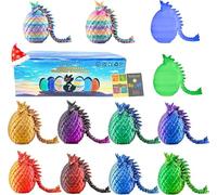 Mydethun 12 Pack Mystery 3D Printed Dragon Egg Set - 2 Rare Glow in Dark - Bulk Articulated Fidget Toys for Kids Teens - Classroom Rewards Party Favors Stocking Stuffers Gifts