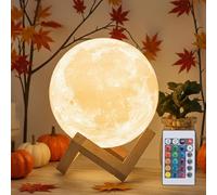 Mydethun Moon Lamp 16 Colours 3D LED Night Light - 5.9 Inch with Wooden Stand, Remote & USB Rechargeable, Bedroom Home Décor, Gift for Women Kids Mum, Halloween, Christmas, Birthday