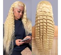 MYDIVA 613 Deep Wave Lace Front Wig Human Hair 13x6 Blonde Lace Front Wig Human Hair 180% Density 613 HD Lace Frontal Wig for Women Blonde Glueless Human Hair Pre Plucked with