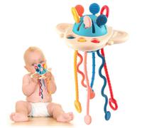 MYDOVA Montessori Toys for 1 Year Old, Food Grade Silicone Sensory Toys for Babies, Silicone UFO Pull String Activity Toy, Fine Motor Skills Toys for 18+ Months, Baby Girl Boy Gifts