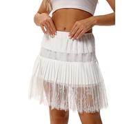 MYDUOLIA Lace Shirt Extender for Women Plus Size Underskirt Elastic Waist Half Slip Mini Skirts, 02 White, S-M