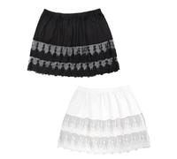 MYDUOLIA Lace Shirt Extender for Women Plus Size Underskirt Elastic Waist Half Slip Mini Skirts, Black White, XXL/3XL