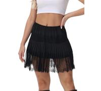 MYDUOLIA Lace Shirt Extender for Women Plus Size Underskirt Elastic Waist Half Slip Mini Skirts, Black, L-XL