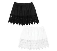 MYDUOLIA Lace Shirt Extender for Women Plus Size Underskirt Elastic Waist Half Slip Mini Skirts, Chiffon# Black White, XXL/3XL