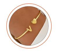 MYDYYO A gift for a young girl - an open, gold-colored, heart-shaped bracelet adorned with the letters (A-Z).
