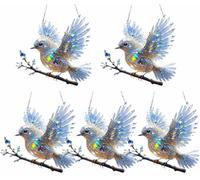 MYDZSWZX Crystal Sky Bluebird Stained Art Ornament (8 Inches), Stained-Glass Bird Acrylic Hanging Decoration, 2D Flat pendant,Hummingbird Diamond Painting Kits for Adults.(5pcs)
