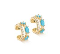 MYEARS Women Ear Cuff Earrings Gold Non Pierced Cartilage Clip on Open Wrap Split Double Hoop 14K Small Simple Hypoallergenic Everyday Jewelry, One Size, Brass Metal Yellow Gold, Cubic Zirconia