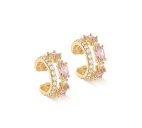 MYEARS Women Ear Cuff Earrings Gold Non Pierced Cartilage Clip on Open Wrap Split Double Hoop 14K Small Simple Hypoallergenic Everyday Jewelry, One Size, Brass Metal Yellow Gold, Cubic Zirconia