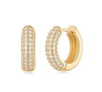 MYEARS Women Gold Earrings Huggie Hoop Cubic Zirconia 14K Gold Plated Small Simple Hypoallergenic Everyday Jewelry, One Size, Brass Metal Yellow Gold, Cubic Zirconia