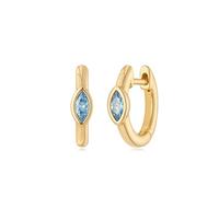 MYEARS Women Gold Huggie Hoop Earrings Ear Stud Cuff Light Blue Diamond CZ Inlay Eye Half Sleeper 14K Gold Filled Small Boho Simple Delicate Handmade Hypoallergenic Jewelry Gift