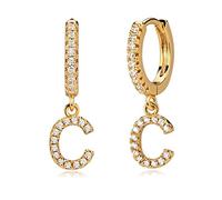 MYEARS Women Huggie Hoop Earrings Gold Initial A-Z Dangle Drop Cubic Zirconia 14K Gold Filled Small Simple Hypoallergenic Personalized Jewelry - 26 Letters, Metal, Cubic Zirconia