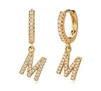 MYEARS Women Huggie Hoop Earrings Gold Initial A-Z Dangle Drop Cubic Zirconia 14K Gold Filled Small Simple Hypoallergenic Personalized Jewelry - 26 Letters, Metal, Cubic Zirconia