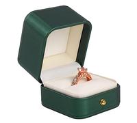MYEBIUAI Engagement Ring Box Green, Square Leather Velvet Ring Bearer Box, Premium Gorgeous Vintage Single Slot Ring Box for Proposal, Wedding, Ceremony, Anniversary, Gift