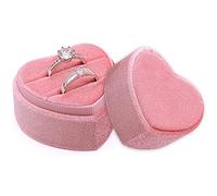 MYEBIUAI Velvet Ring Box Pink - Premium Gorgeous Heart Shape Double Ring Box Display Holder with Detachable Lid Ring Bearer Box for Proposal, Engagement, Wedding, Ceremony, Anniversary