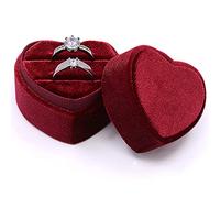 MYEBIUAI Velvet Ring Box Wine Red - Premium Gorgeous Heart Shape Double Ring Box Display Holder with Detachable Lid Ring Bearer Box for Proposal, Engagement, Wedding, Ceremony, Anniversary