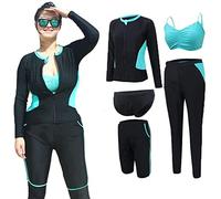 MYENA Womens Plus Size 4XL-5XL Wetsuit Large Size Wetsuits Short Front Zippered Top and Shorts Surfing Swimsuit Surfing Snorkeling Kayak,Blue,5XL