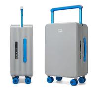 MYER Multi-color Dopamine Wide Handle Carry on Zipperless Hard Side Luggage 22x14x9 Airline Approved with Changer 20 Inch Carryon Travel Suitcases with Spinner Wheels, Concrete Gray + Miami Blue, 20